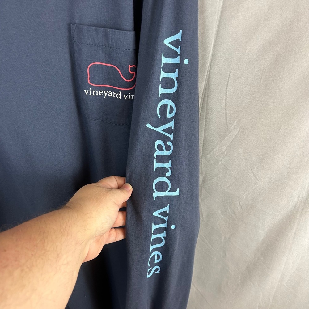 Vineyard Vine Mens 3XB Navy Blue Long Sleeve Whale Graphic Pocket T-Shirt Cotton - Picture 6 of 10